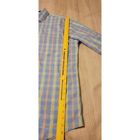 Lands End Mens Blue & Yellow Plaid Long Sleeve Button Up Shirt Sz 16.5 / 37 Tall - Picture 6 of 7